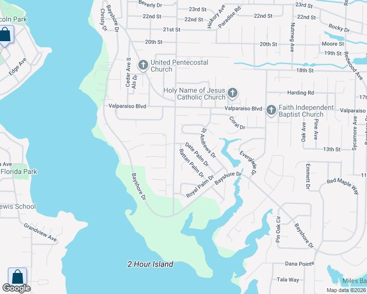 map of restaurants, bars, coffee shops, grocery stores, and more near 1701 Rattan Palm Drive in Niceville