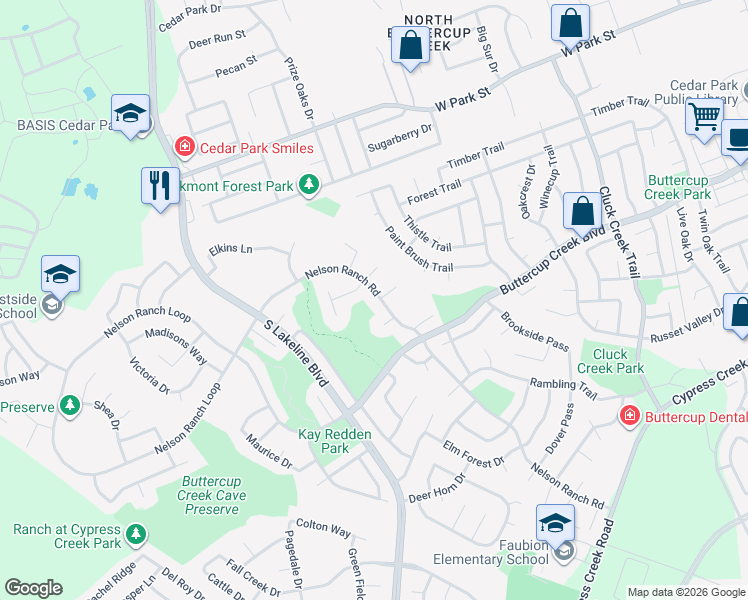 map of restaurants, bars, coffee shops, grocery stores, and more near 738 Nelson Ranch Road in Cedar Park