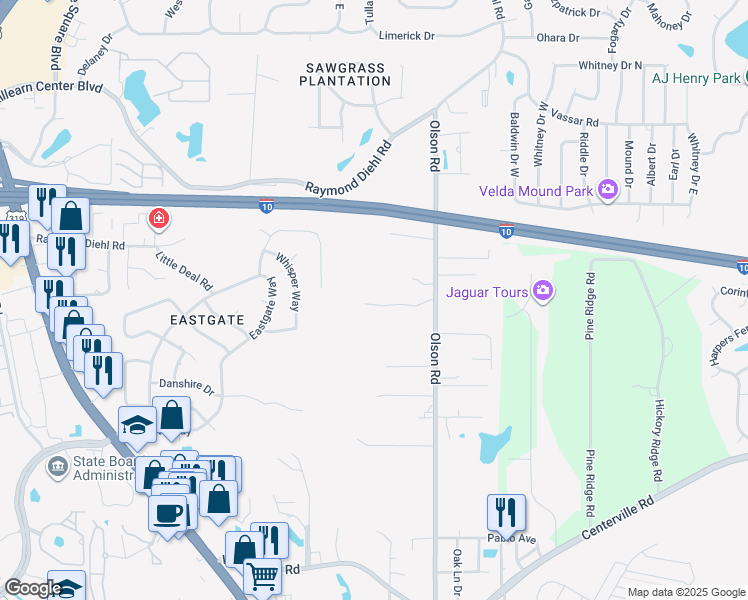 map of restaurants, bars, coffee shops, grocery stores, and more near 2724 Oak Park Court in Tallahassee
