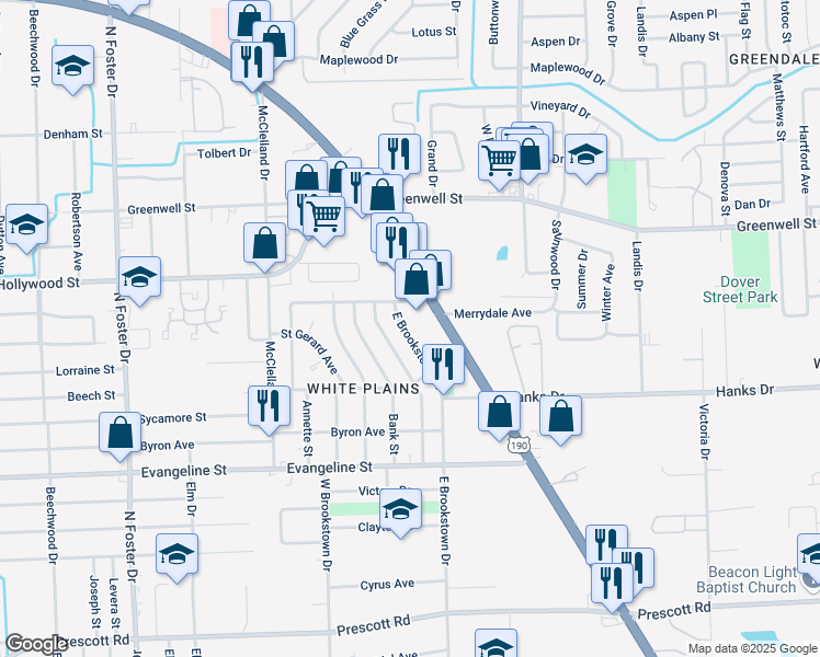 map of restaurants, bars, coffee shops, grocery stores, and more near 5262 East Brookstown Drive in Baton Rouge