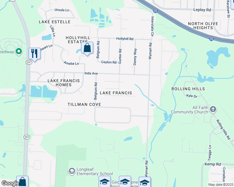map of restaurants, bars, coffee shops, grocery stores, and more near 2120 Oakstream Avenue in Pensacola