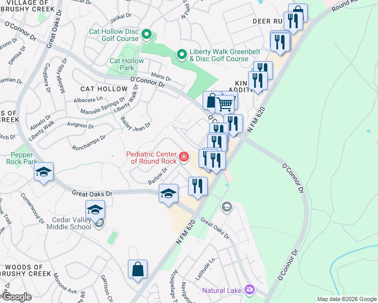 map of restaurants, bars, coffee shops, grocery stores, and more near 4000 Cargill Drive in Round Rock