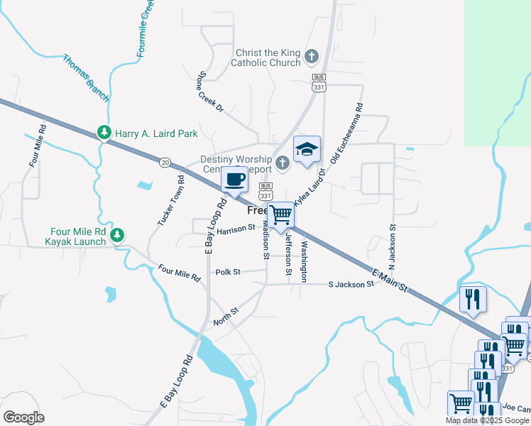 map of restaurants, bars, coffee shops, grocery stores, and more near 0 Madison Street in Freeport