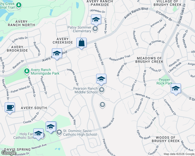 map of restaurants, bars, coffee shops, grocery stores, and more near 15809 Samuel Trail in Austin