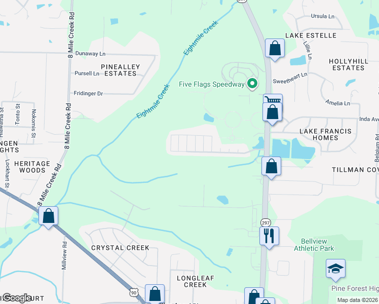 map of restaurants, bars, coffee shops, grocery stores, and more near 7333 Pine Forest Road in Pensacola