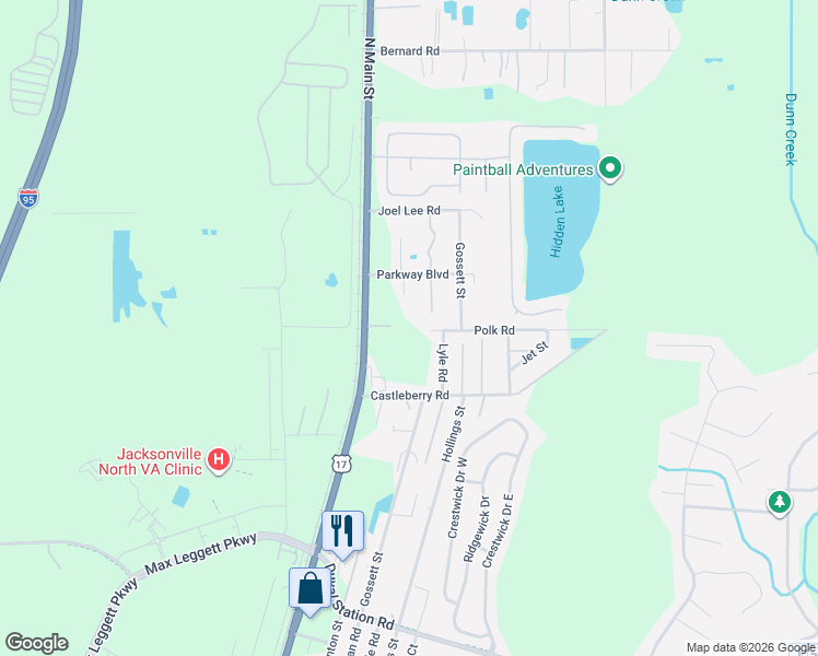 map of restaurants, bars, coffee shops, grocery stores, and more near 14406 Benton Street in Jacksonville