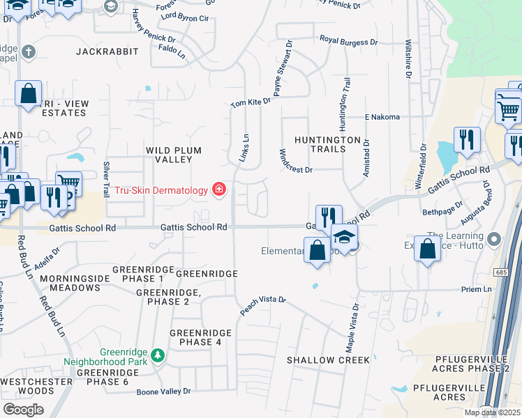 map of restaurants, bars, coffee shops, grocery stores, and more near 405 Pasadera Lane in Round Rock