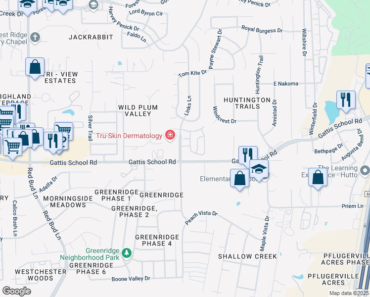 map of restaurants, bars, coffee shops, grocery stores, and more near 305 Monterey Pines Drive in Round Rock