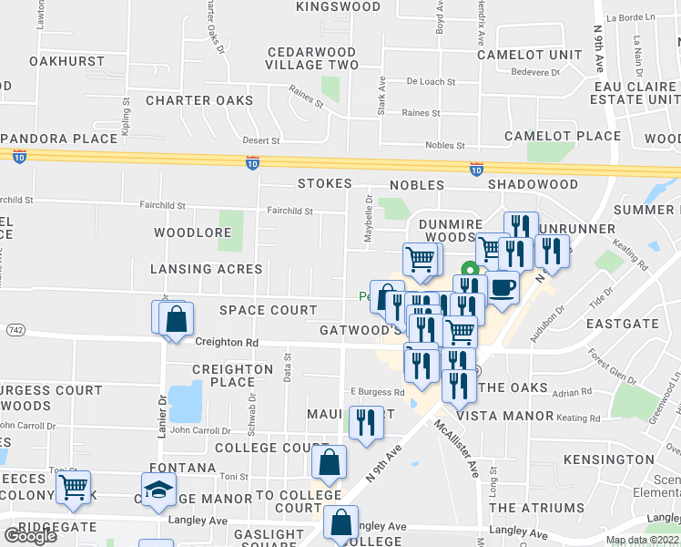 map of restaurants, bars, coffee shops, grocery stores, and more near 2290 Arnold Court in Pensacola
