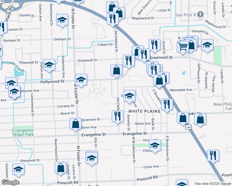 map of restaurants, bars, coffee shops, grocery stores, and more near 5315 McClelland Drive in Baton Rouge