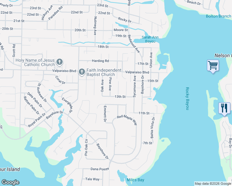 map of restaurants, bars, coffee shops, grocery stores, and more near 4013 13th Street in Niceville