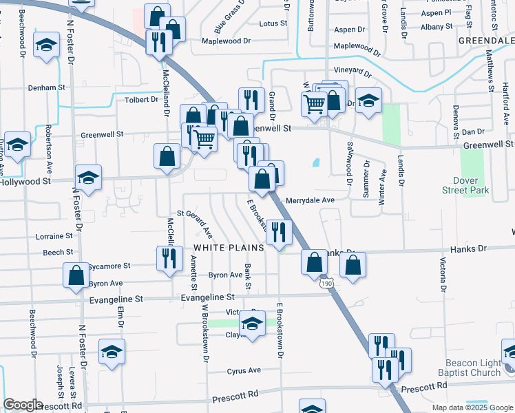 map of restaurants, bars, coffee shops, grocery stores, and more near 5262 East Brookstown Drive in Baton Rouge