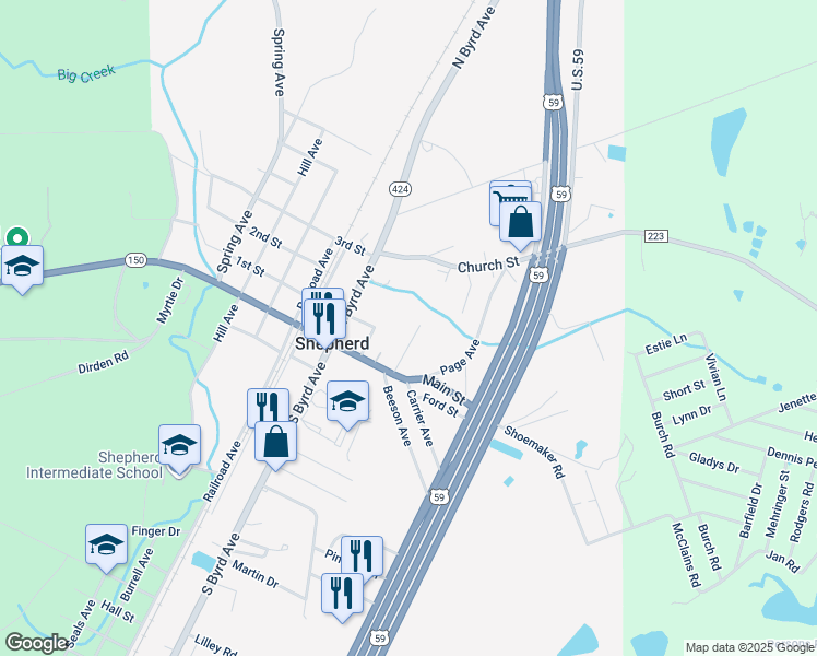 map of restaurants, bars, coffee shops, grocery stores, and more near 91 McKellar Street in Shepherd