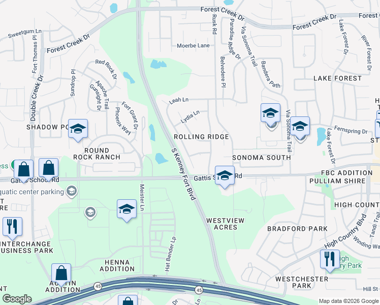 map of restaurants, bars, coffee shops, grocery stores, and more near 1014 Jennifer Lane in Round Rock