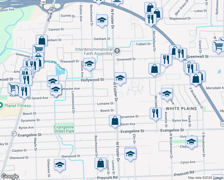 map of restaurants, bars, coffee shops, grocery stores, and more near 5332 Onter Drive in Baton Rouge