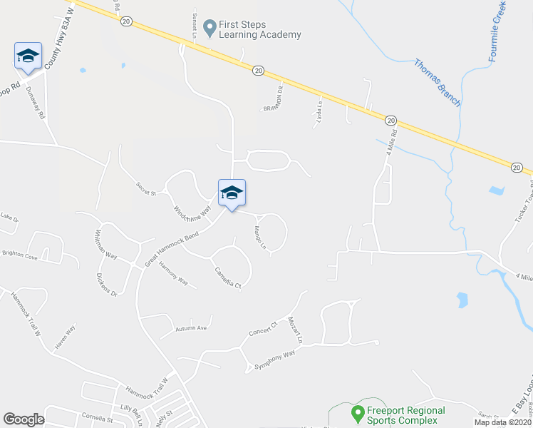 map of restaurants, bars, coffee shops, grocery stores, and more near 517 Mango Lane in Freeport