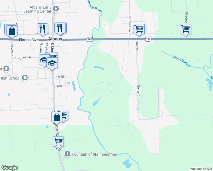 map of restaurants, bars, coffee shops, grocery stores, and more near 30360 Carroll Road in Albany