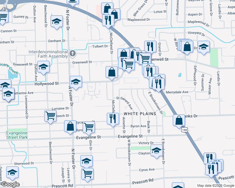 map of restaurants, bars, coffee shops, grocery stores, and more near 5637 Saint Gerard Avenue in Baton Rouge