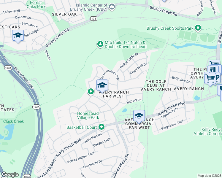 map of restaurants, bars, coffee shops, grocery stores, and more near 11600 Fletcher Hall Lane in Austin