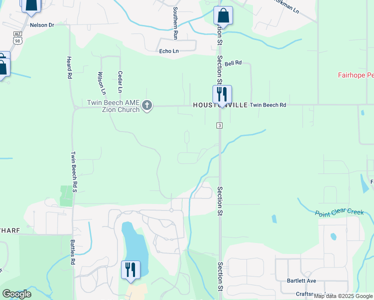 map of restaurants, bars, coffee shops, grocery stores, and more near 18823 Section Street in Fairhope
