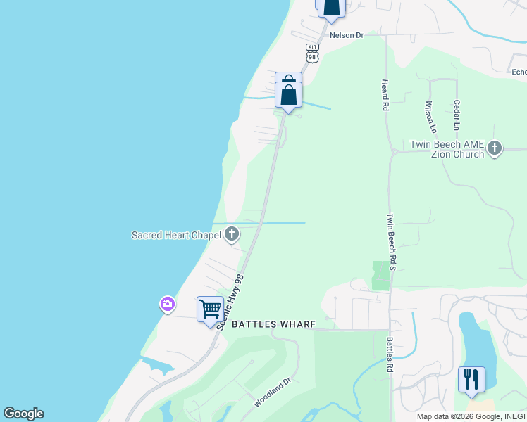 map of restaurants, bars, coffee shops, grocery stores, and more near 15001 Scenic Highway 98 in Fairhope