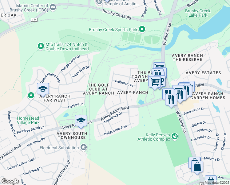 map of restaurants, bars, coffee shops, grocery stores, and more near 14508 Templemore Cove in Austin