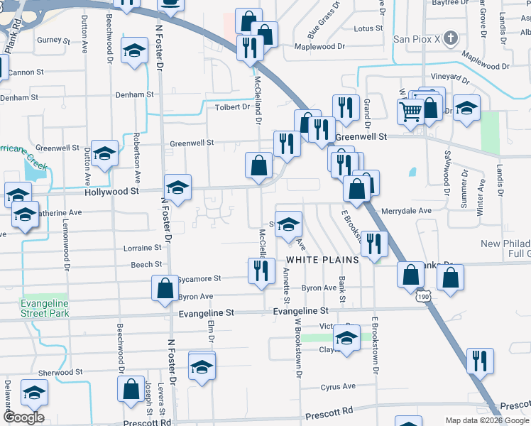 map of restaurants, bars, coffee shops, grocery stores, and more near 5315 McClelland Drive in Baton Rouge