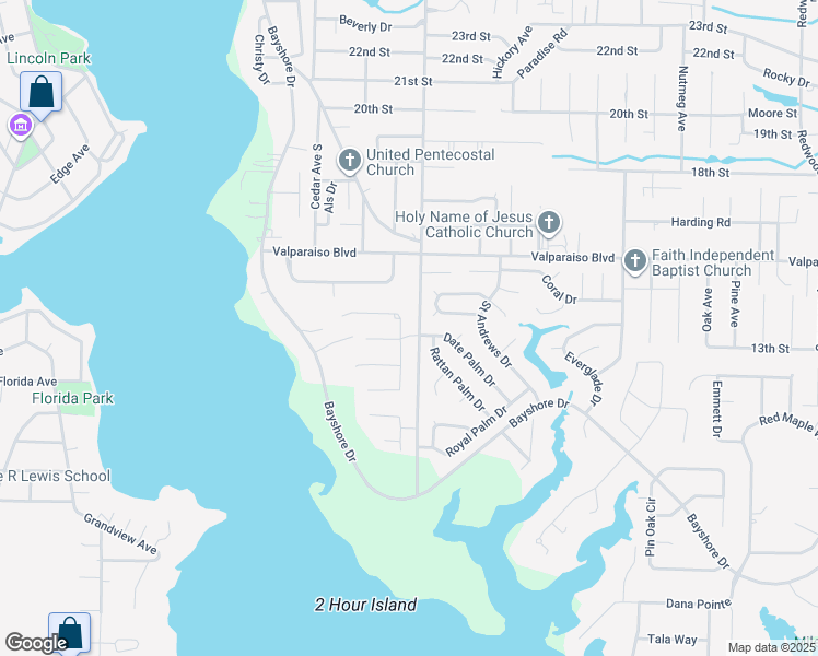 map of restaurants, bars, coffee shops, grocery stores, and more near 750 Woods Drive in Niceville