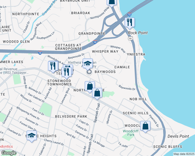 map of restaurants, bars, coffee shops, grocery stores, and more near 1760 Woodchuck Avenue in Pensacola