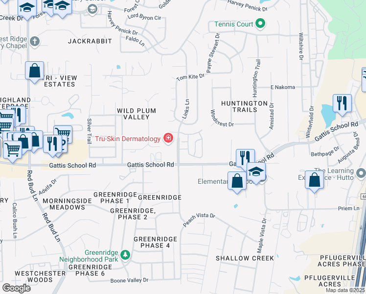 map of restaurants, bars, coffee shops, grocery stores, and more near 304 Monterey Pines Drive in Round Rock