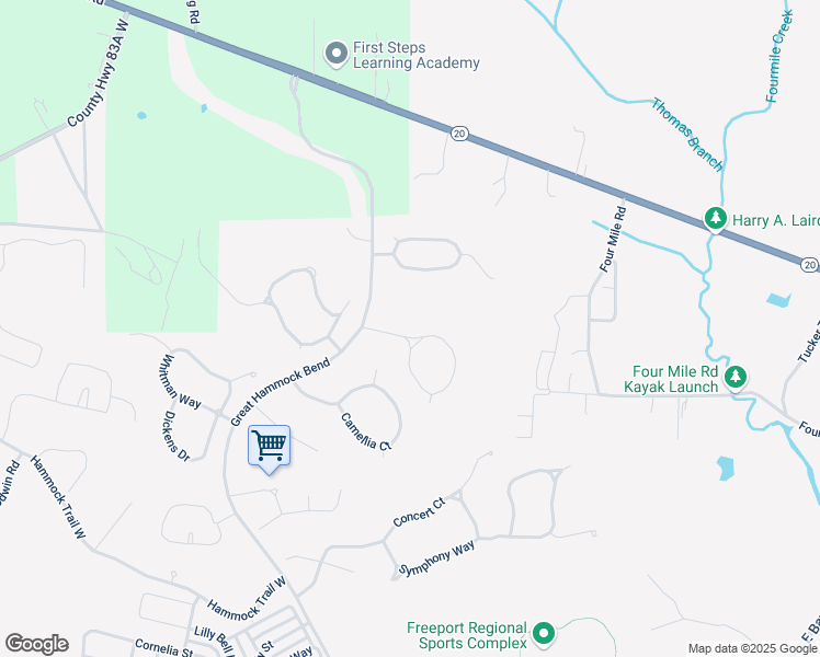 map of restaurants, bars, coffee shops, grocery stores, and more near 86 Mango Lane in Freeport