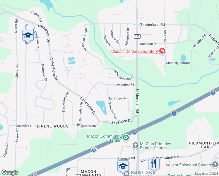 map of restaurants, bars, coffee shops, grocery stores, and more near 3228 Yorktown Drive in Tallahassee
