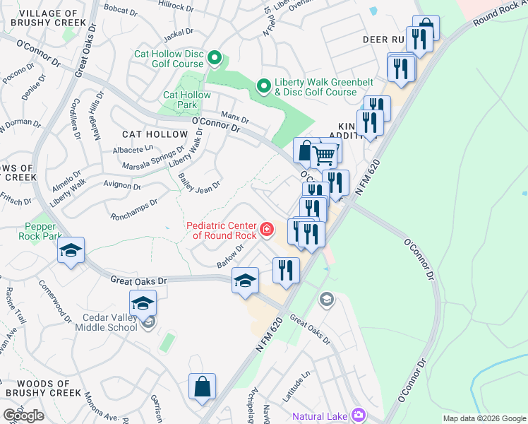 map of restaurants, bars, coffee shops, grocery stores, and more near 4000 Cargill Drive in Round Rock