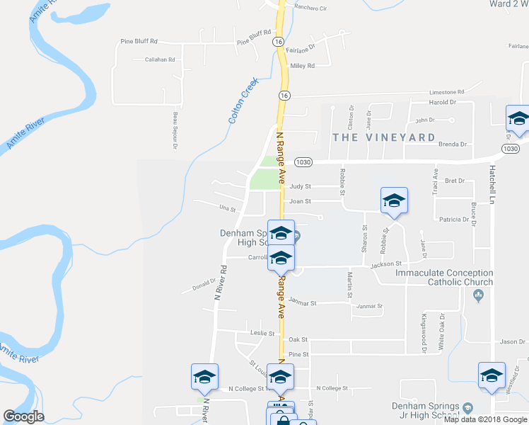 map of restaurants, bars, coffee shops, grocery stores, and more near 100 Secret Gate Lane in Denham Springs