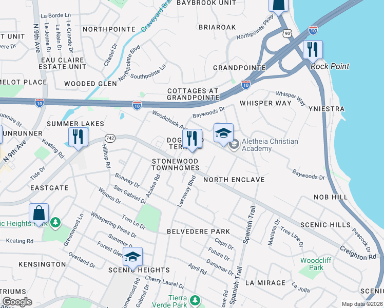 map of restaurants, bars, coffee shops, grocery stores, and more near 3920 Creighton Road in Pensacola