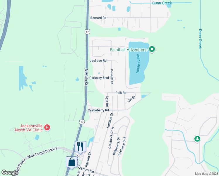 map of restaurants, bars, coffee shops, grocery stores, and more near 153 Polk Road in Jacksonville