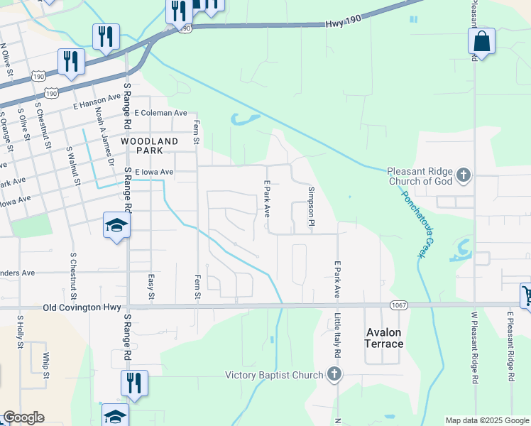 map of restaurants, bars, coffee shops, grocery stores, and more near 17382 East Park Avenue in Hammond