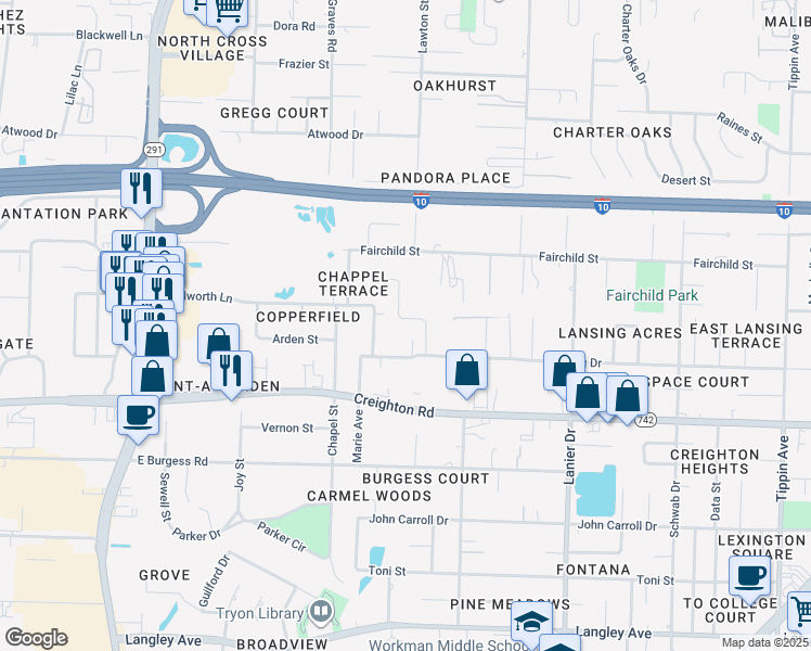 map of restaurants, bars, coffee shops, grocery stores, and more near 1324 Lansing Drive in Pensacola
