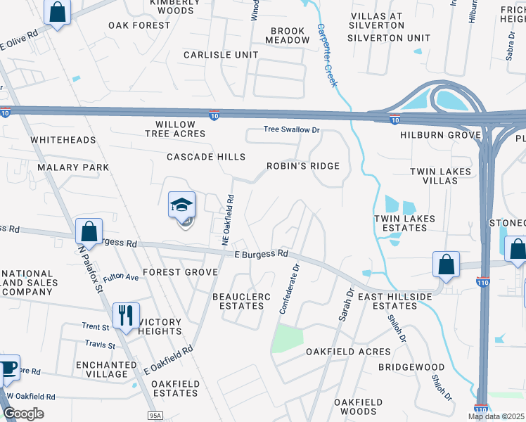 map of restaurants, bars, coffee shops, grocery stores, and more near 116 Redbreast Lane in Pensacola