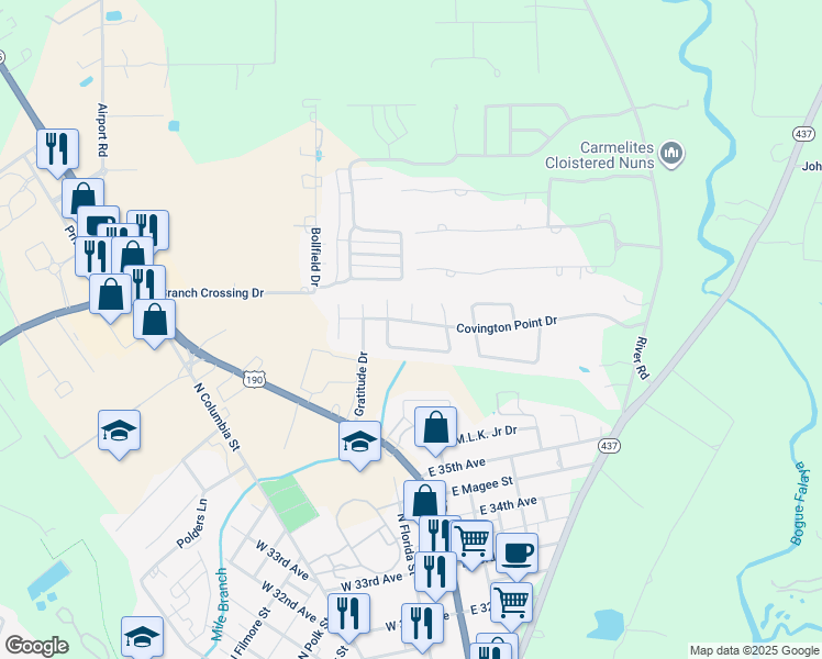 map of restaurants, bars, coffee shops, grocery stores, and more near 810 Covington Point Drive in Covington