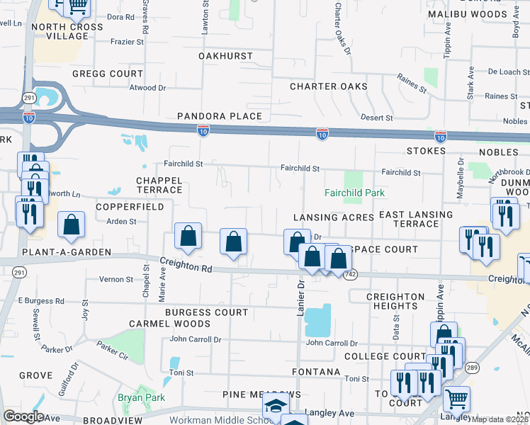 map of restaurants, bars, coffee shops, grocery stores, and more near 7105 Calumet Court in Pensacola