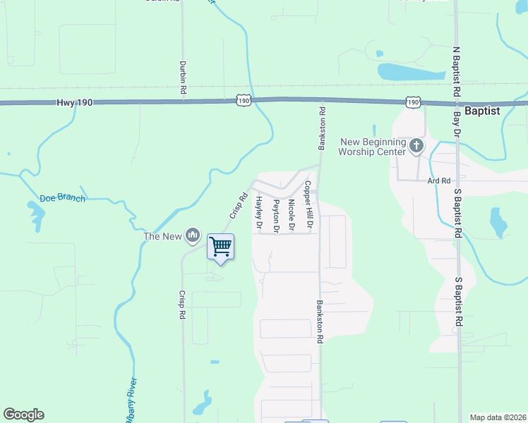 map of restaurants, bars, coffee shops, grocery stores, and more near 44437 Peyton Drive in Hammond