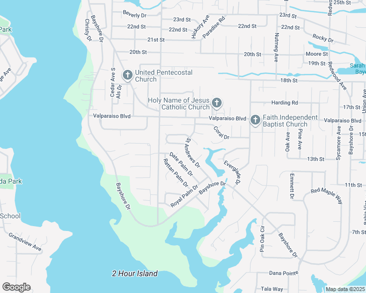 map of restaurants, bars, coffee shops, grocery stores, and more near 100 Perdido Circle in Niceville