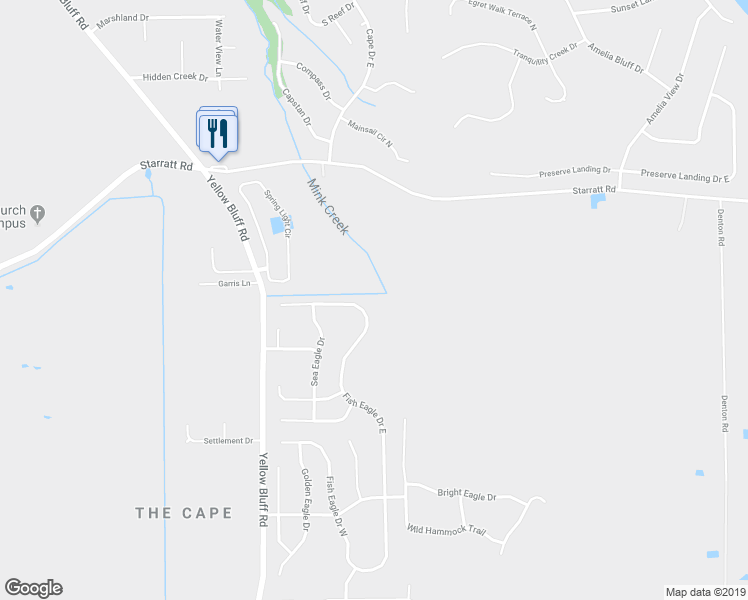 map of restaurants, bars, coffee shops, grocery stores, and more near 14261 Fish Eagle Drive East in Jacksonville