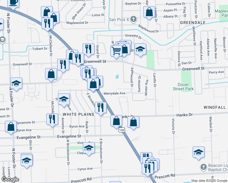 map of restaurants, bars, coffee shops, grocery stores, and more near 6475 Merrydale Avenue in Baton Rouge