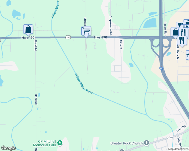 map of restaurants, bars, coffee shops, grocery stores, and more near 3925 U.S. 190 in Hammond