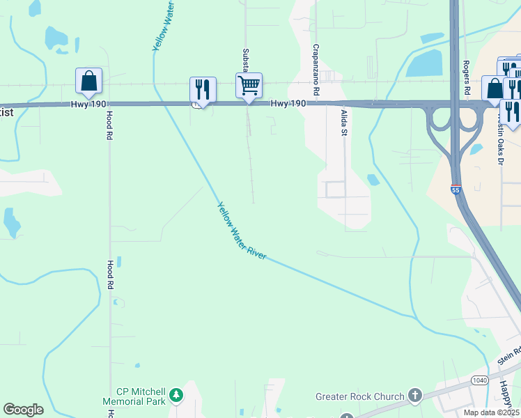 map of restaurants, bars, coffee shops, grocery stores, and more near 3925 U.S. 190 in Hammond