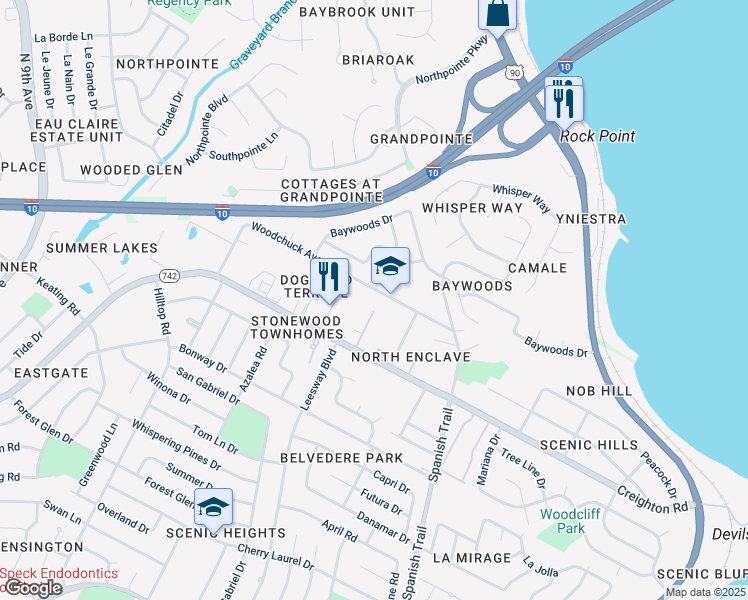 map of restaurants, bars, coffee shops, grocery stores, and more near 1623 Woodchuck Avenue in Pensacola