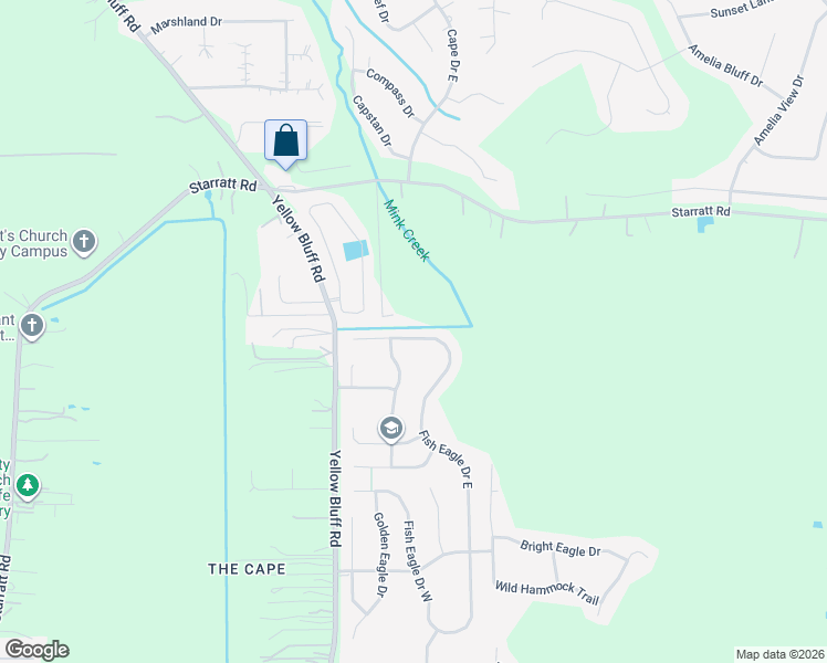 map of restaurants, bars, coffee shops, grocery stores, and more near 14291 Fish Eagle Drive East in Jacksonville