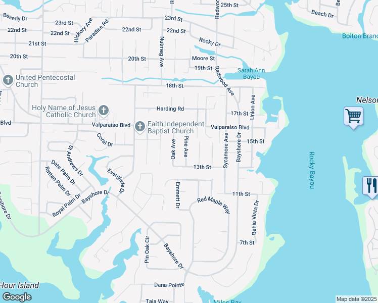 map of restaurants, bars, coffee shops, grocery stores, and more near 1719 Pine Avenue in Niceville